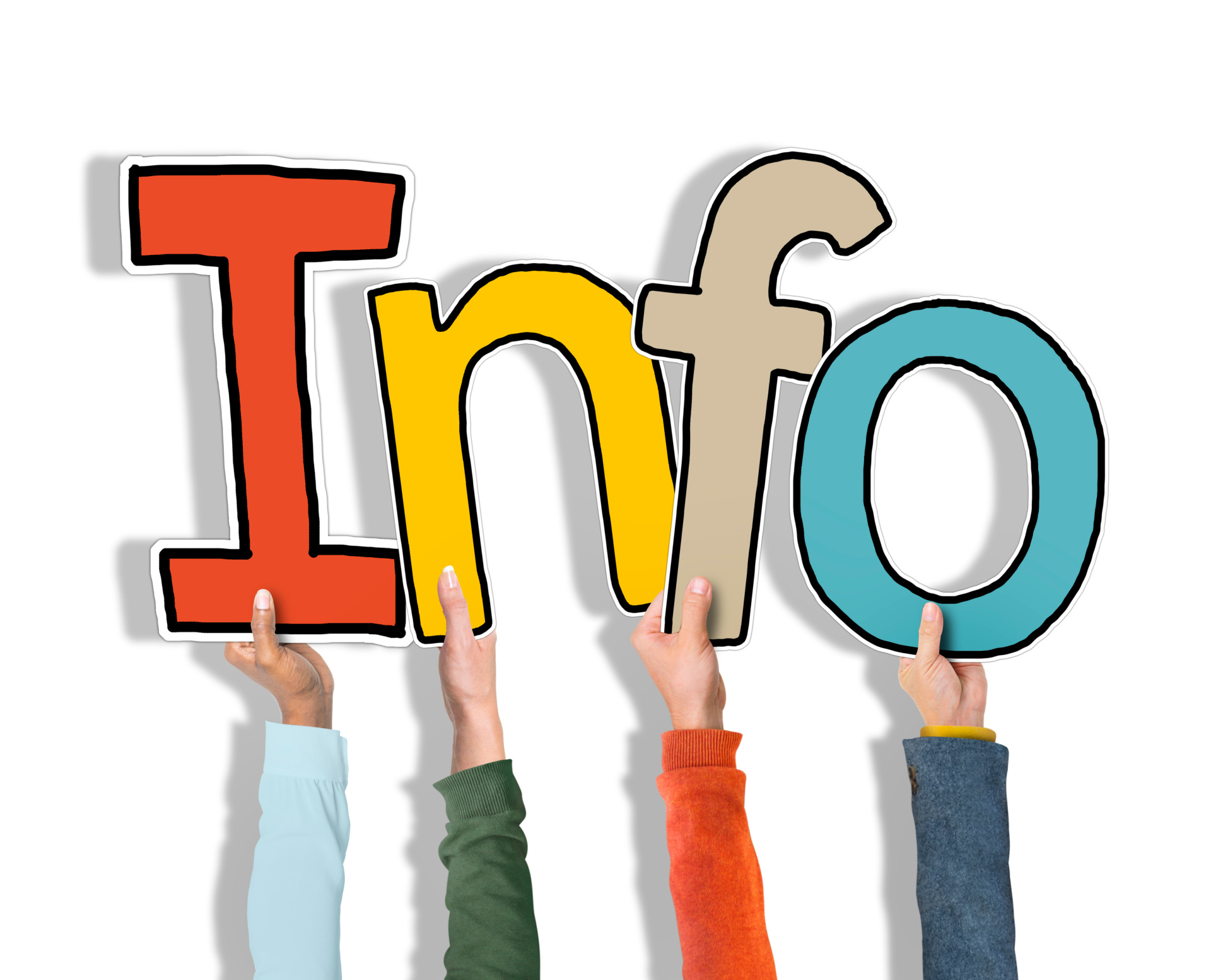 Group of Hands Holding Word Info Group of Hands Holding Word Info