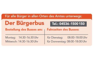 Informationen zum Bürgerbus im Amt Sandesneben-Nusse: Telefonnummer und Bestell- und Fahrzeiten.