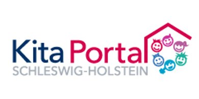 Logo des KitaPortals Schleswig-Holstein mit bunten, lachenden Kindergesichtern im Haus-Symbol.