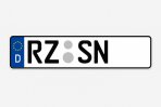Deutsches Kfz-Kennzeichen mit der Aufschrift „RZ SN“ und dem blauen EU-Balken mit dem Buchstaben D für Deutschland.